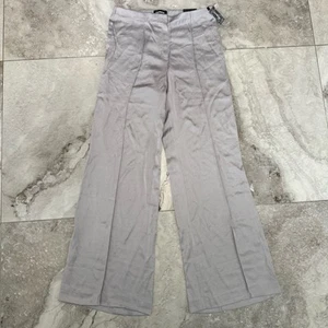 NWT Express Pants Womens 8R Silver Satin Wide Leg High Rise Trouser - Picture 1 of 10