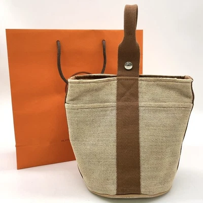 Auténtico bolso de mano Hermes Sac Saxo PM de lona beige con bolsa de papel NS110890 Foto 1 de 4