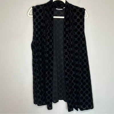 Susan Graver Black Polka Dot Sheer Velvet Burnout Vest Size Large Lightweight - Image 1 of 4