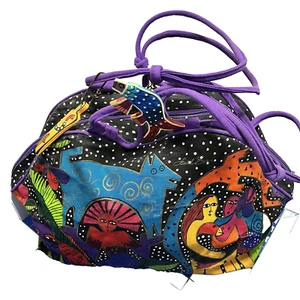 Laurel Burch Weekender Travel Bag Multi-Color Cat Design 10" X 15" Black White - Picture 1 of 13