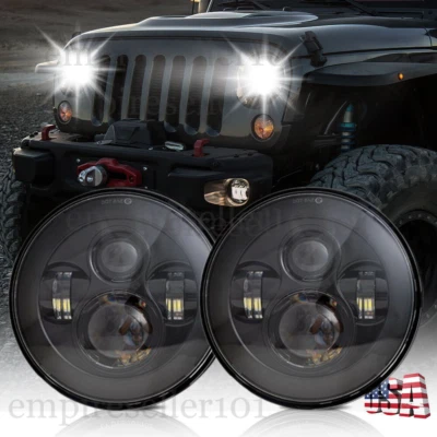 Newest Brightest Pair 7" inch Round Led Headlights for Jeep Wrangler JK TJ LJ CJ - Image 1 of 4
