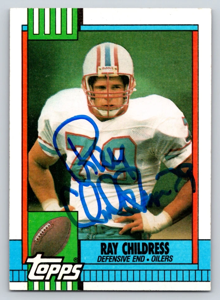 Tarjeta de fútbol americano Topps 1990 firmada autografiada por Ray Childress Houston Oilers Foto 1 de 1