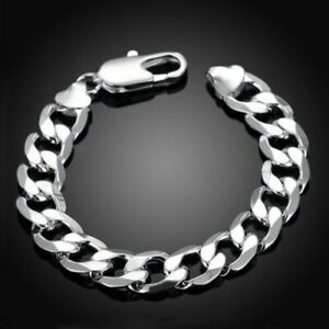 Mens chunky 925 Sterling Silver 8mm Curb chain bracelet + Free gift bag!