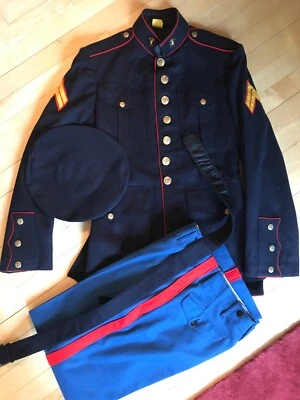 Vtg 1947 Post WWII USMC Marines Uniform Dress Coat Slacks Hat Belt w/Insignia - Image 1 of 4
