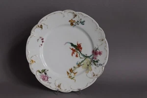 Antiguo plato de comida Haviland & Co Limoges flores de colores 24,5 cm oro frotado (6) - Imagen 1 de 7