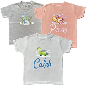 Baby PERSONALISED T Shirt Dinosaur Boy Girl Unisex COTTON - Picture 1 of 10