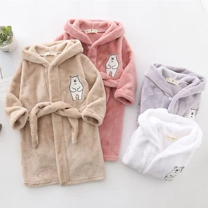 Kids Baby Cartoon Bathrobes Hooded Warm Flannel Night-Robe Sleepwear Pajamas - Picture 1 of 28