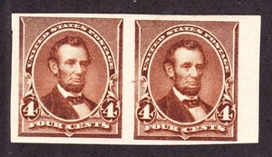 US 222P5 4c Lincoln Proof Pair on Stamp Paper VF OG H SCV $210 - Picture 1 of 2
