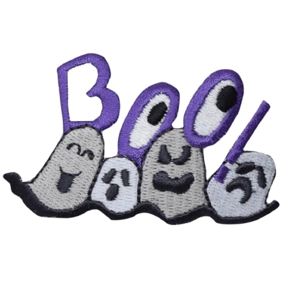 Halloween Applique Patch - Boo! Ghost Embroidered Badge 2-7/8" (Iron on) - Image 1 of 1