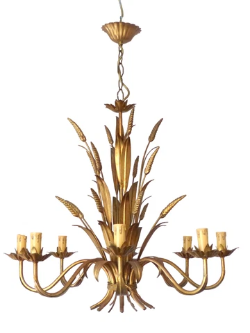 27" HANS KOGL Wheat Ceiling 70's Hollywood Regency Mid Century Chandelier JANSEN Cover