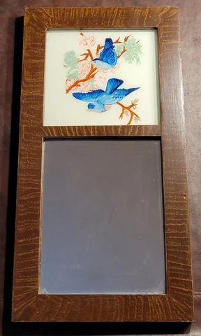 Vtg Federal Style Wall Mirror Frame Hand Painted Bluebirds Panel Cover