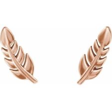 Pure 10K Rose Gold With Simple Classical Leaf Design Stud Earrings For Men's