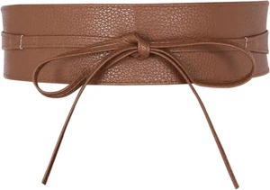 Women Soft Leather Obi Belt Self Tie Wrap Cinch Belt,Brown - Picture 1 of 6