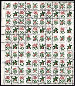 Scott #1257b (1254-57) Christmas Holly Sheet of 100 Stamps - MNH P#27893 PC#2 - Picture 1 of 1