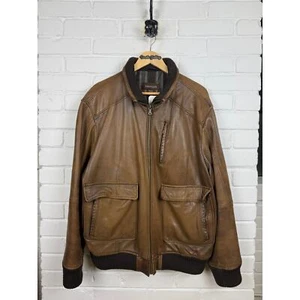 Vintage Danier Lined Brown Leather Aviator Bomber Full Zip Jacket Size XXL - Picture 1 of 9