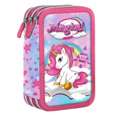 Licorne Magical Trousse 3 Fermeture Éclair Ensemble Accessoires 44 Pièces Giotto - Photo 1/4