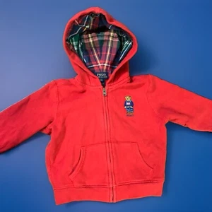Polo Ralph Lauren 18M Sweatshirt Toddler Kid Baby Hoodie Red Bear Hole* - Picture 1 of 16