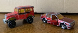 2-Vintage DIECAST Cars1-1987 Matchbox Red SAAB 9000 Turbo 1-Majorette Toyota 4x4 - Picture 1 of 6