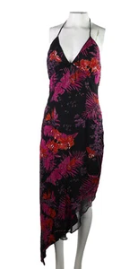 Y2K SEAN Collection US Women’s M Black Pink Floral Silk Beaded Halter Slip Dress - Picture 1 of 9