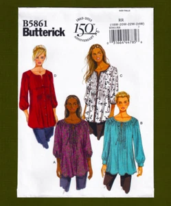 Loose Fit Tunics & Shirt Sewing Pattern~4Styles (Sizes 18W-24W) Butterick 5861 - Picture 1 of 6