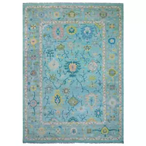 10'2"x14' Turquoise Blue Oushak and Weave Design Hand Knotted Wool Rug R79942 - Picture 1 of 12