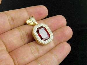 2.0Ct Red Ruby & Lab-Created Diamond Halo Fancy Pendant 14k Yellow Gold Finish - Picture 1 of 6