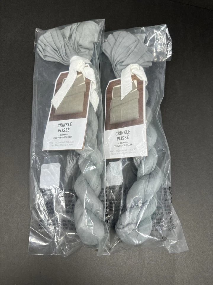 Set Of 2 West Elm Crinkle Plisse King Size Pillow Shams Gray Brand New 20” x 36” - Image 1 of 4