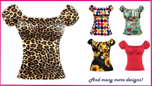 Blusa Retro Pin Up Rockabilly Clásica Off The Hombro Verano Años 50 Top Vintage - Imagen 1 de 49