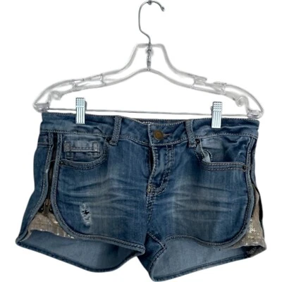 Mossimo Supply Co. Jean Shorts Women's 9 Blue Denim Gold Sequins Side Zipper - Image 1 of 4