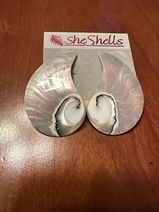 VTG Abalone Shell Silver Iridescent Tone Hammered Post Earrings Pierced - Picture 1 of 5