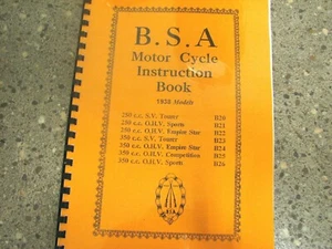 BSA 1938 B20 TO B26 MOTORCYCLE INSTUCTION BOOK C225S-2-5-20 BH07 - Picture 1 of 2