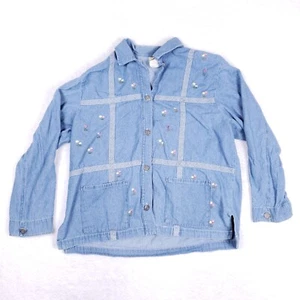 Teddi Denim Jacket Cottagecore Embroidered Floral XLarge Blue Retro Boho Vintage - Picture 1 of 8