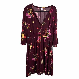 Vecchio abito floreale navy XL lunghezza ginocchio stile contadino manica a campana collo a V - Foto 1 di 9