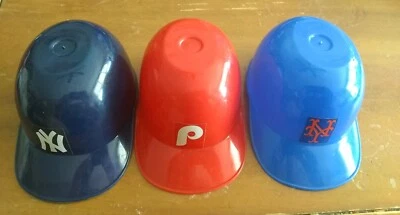 Yankees Mets Phillies Mini Plastic MLB Cap Helmets Ice Cream Bowls 6" Collectibl - Image 1 of 3