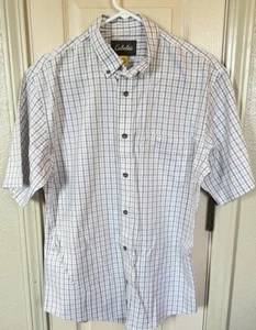 Cabela’s Mens Med Tan/Black Check Full Button Short Sleeve Shirt - Picture 1 of 4