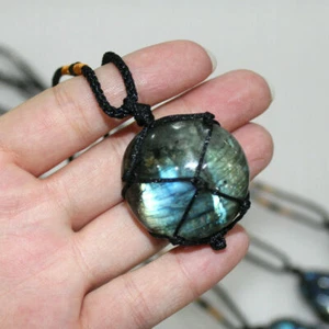Wrap Women Mens Natural Stone Necklace Labradorite Pendant Crystal Moonstone US - Picture 1 of 4