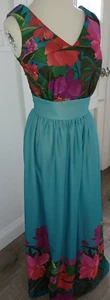 Vintage 60s Hawaiian Tropical Hostess Cocktail Dress ~ Aqua Psychedelic Maxi 7/8 - Picture 1 of 10
