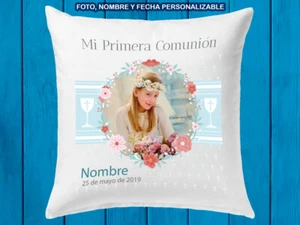 COJIN MI PRIMERA COMUNION NIÑA FOTO NOMBRE FECHA PERSONALIZABLE CUSHION - Bild 1 von 1