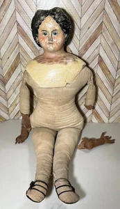 ANTIQUE 19TH CENTURY LUDWIG GREINER PAPIER MACHE DOLL LEATHER ARMS 1858 #10 WOW! - Picture 1 of 17