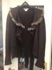 D Exterior Fabulous Fur Trimmed Brown Wool Shrug Cardigan L Large Made In Italy