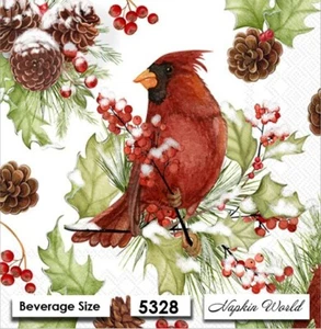 (5328) DOS Serpientes de Papel BEBIDA/CÓCTEL Decoupage Arte Artesanal - PÁJARO CARDINAL - Imagen 1 de 3