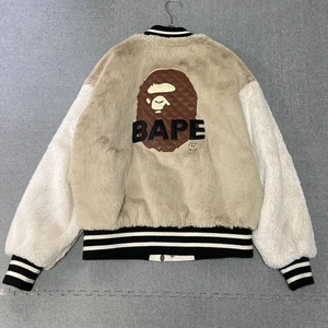 A BATHING APE Fur Varsity Jacket Leather Logo 970301 - Picture 1 of 14