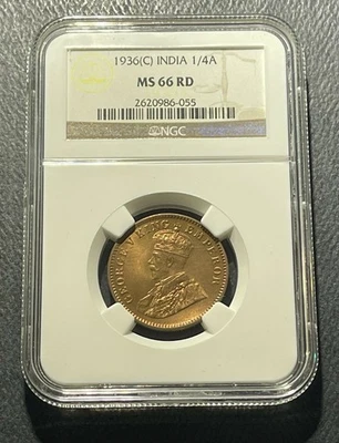India (British) 1936 (C) 1/4 Anna Coin: NGC MS66RB - Image 1 of 4