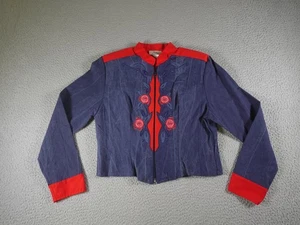 Vintage Western Jacket Womens Medium Blue Rose Embroidered Cowgirl Rodeo Horse - Picture 1 of 10