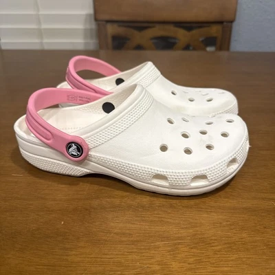 Original Crocs Classic Clog White Womens Sz 7 - Mens Sz 5 Slip On  Pink Strap - Image 1 of 4