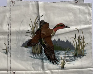 Cranston VIP Screen Print Fabric Wild Ducks Picture Book Patches LARGE Vintage - Picture 1 of 13