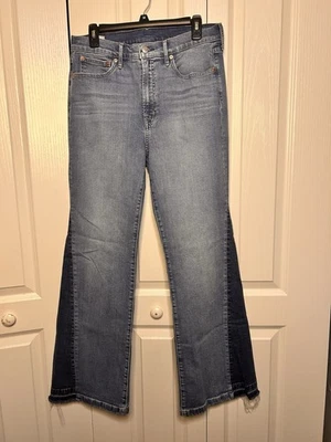 Pantalones de mezclilla GAP para mujer años 70’s acampanados tiro alto azules talla 31 elásticos dobladillo crudo Foto 1 de 4