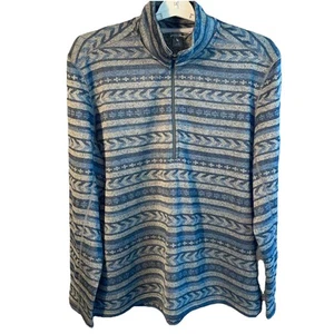 Maglione Eddie Bauer grigio blu azteco 1/4 zip pullover pile uomo XL alto - Foto 1 di 6