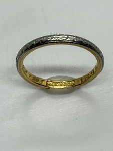 1905 Edwardian 18K Gelb & Weißgold Milgrain Band Größe 6,25 2,6 g graviert - Bild 1 von 8