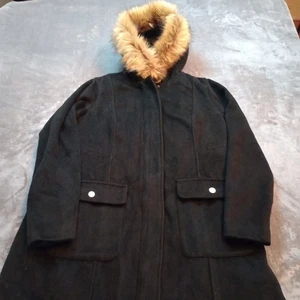 Torrid Heavy Winter Parka Coat Womens Sz 00 Black Faux Fur Hooded Quilt Lined - Picture 1 of 16